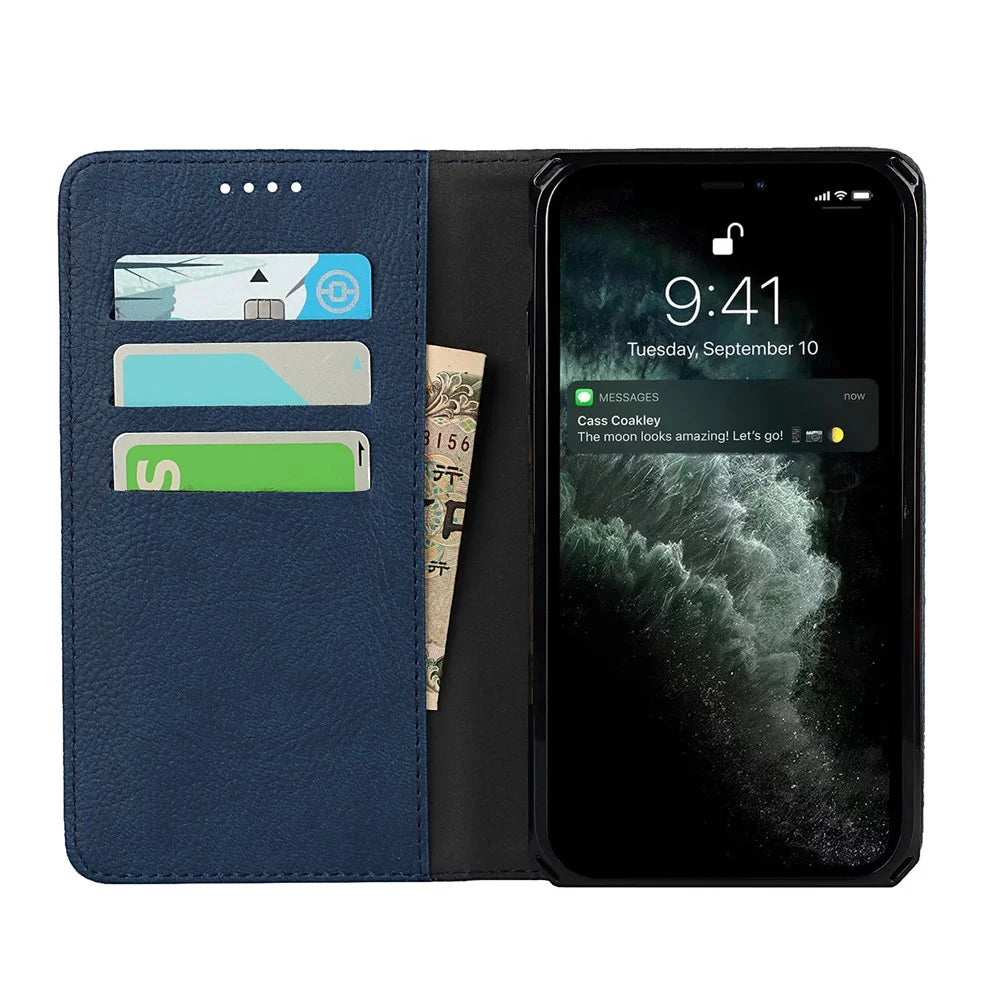 Litchi Skin Stand Genuine Leather TPU Protective Shell for iPhone 11 Pro Max Detachable Case - Blue - 5