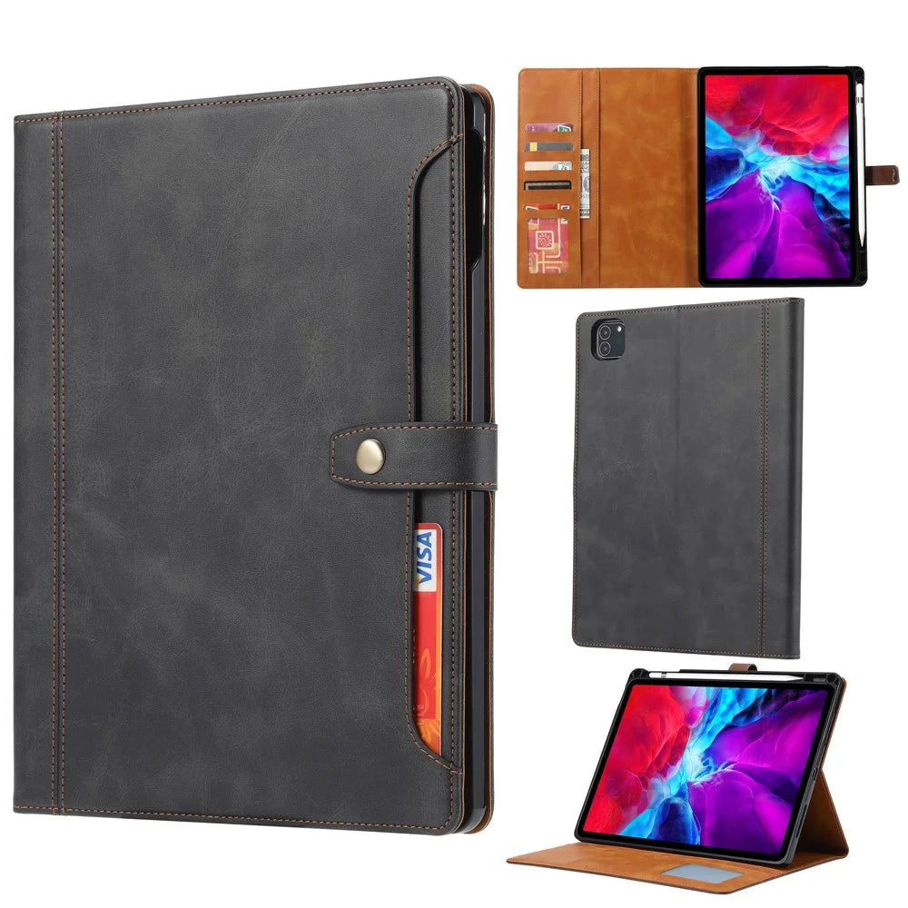 PU Leather Wallet Stand Tablet Case with Pen Slot Design for iPad Air 13 (2026) / (2025) / (2024) / Pro 12.9 (2022) / (2021) / (2020) / (2018) - Black - 1