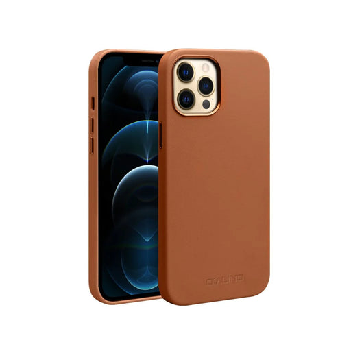 QIALINO For iPhone 12 Pro Max 6.7 inch Top Layer Cowhide Leather Magnetic Phone Case, Support Wireless Charging - Coffee - 1