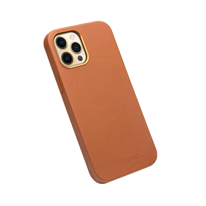 QIALINO For iPhone 12 Pro Max 6.7 inch Top Layer Cowhide Leather Magnetic Phone Case, Support Wireless Charging - Coffee - 3