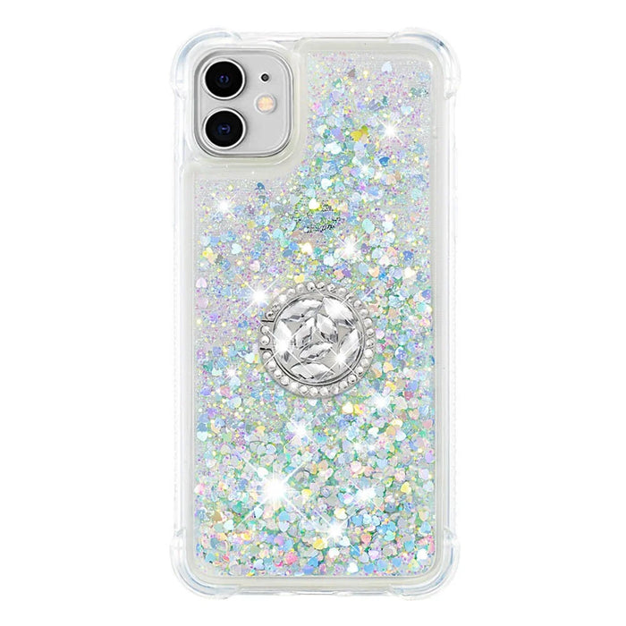 Drop-proof Glitter Quicksand Ring Kickstand TPU Phone Protective Shell for iPhone 11 6.1 inch - Light Green - 2