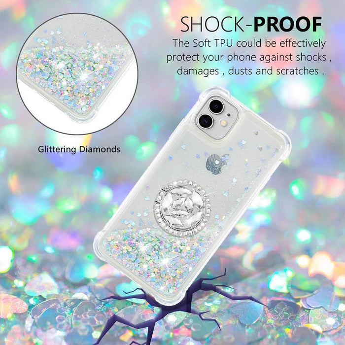 Drop-proof Glitter Quicksand Ring Kickstand TPU Phone Protective Shell for iPhone 11 6.1 inch - Light Green - 4
