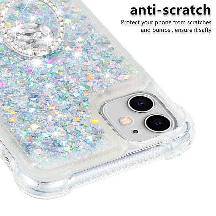 Drop-proof Glitter Quicksand Ring Kickstand TPU Phone Protective Shell for iPhone 11 6.1 inch - Light Green - 5