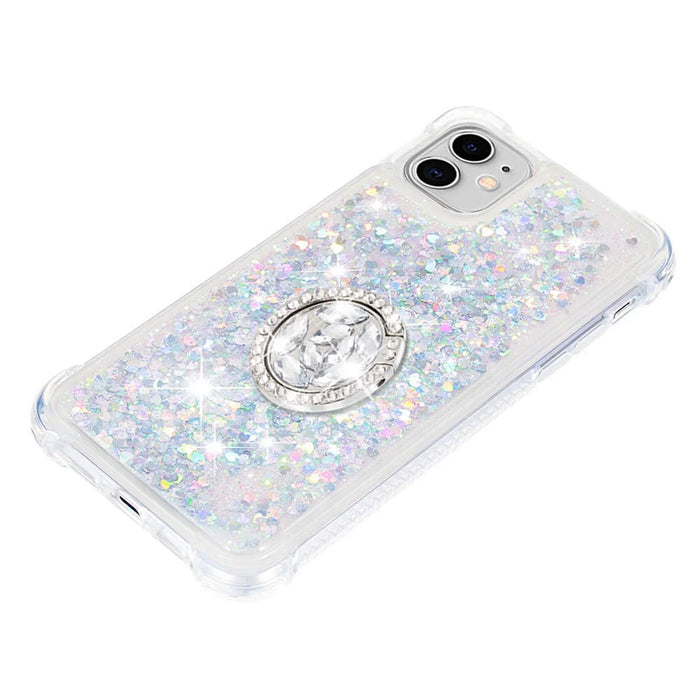 Drop-proof Glitter Quicksand Ring Kickstand TPU Phone Protective Shell for iPhone 11 6.1 inch - Light Green - 6