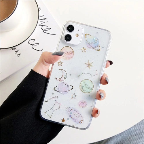Star Planet Printing Design Epoxy Stickers TPU Case Shell for iPhone 11 6.1 inch - Transparent - 1
