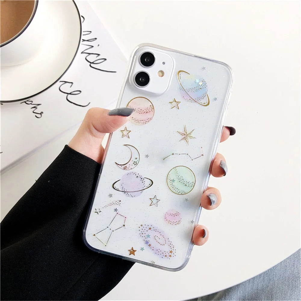 Star Planet Printing Design Epoxy Stickers TPU Case Shell for iPhone 11 6.1 inch - Transparent - 1