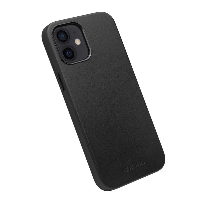 QIALINO For iPhone 12 6.1 inch / 12 Pro 6.1 inch Compatible with MagSafe Charging Phone Case Cowhide Genuine Leather Cover - Black - 3