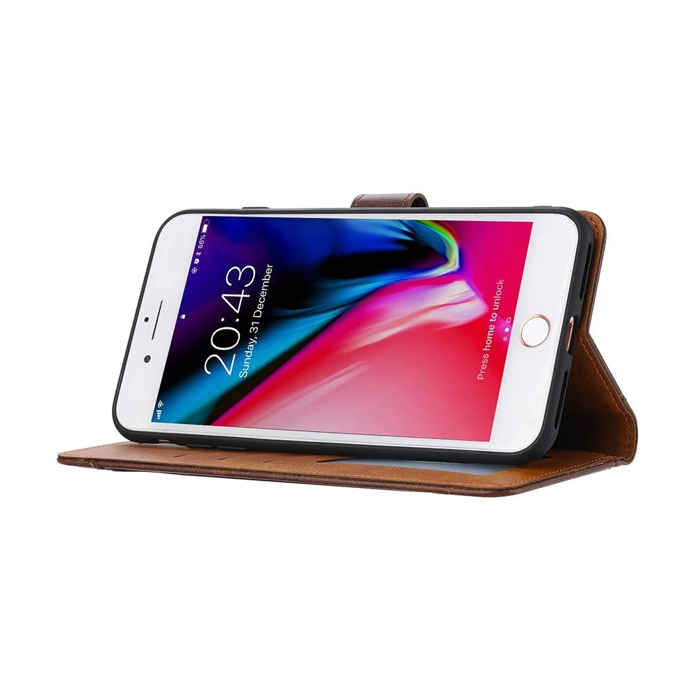 Leather Wallet Stand Protective Shell for iPhone SE (2020)/SE (2022)/8/7 4.7 inch Case - Red - 3