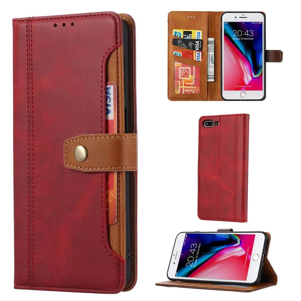 Leather Wallet Stand Protective Shell for iPhone SE (2020)/SE (2022)/8/7 4.7 inch Case - Red - 4