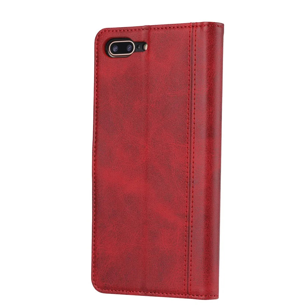 Leather Wallet Stand Protective Shell for iPhone SE (2020)/SE (2022)/8/7 4.7 inch Case - Red - 6