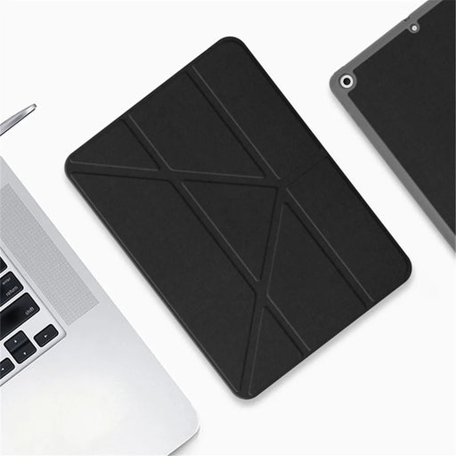 MUTURAL Origami Stand Design Full Protection Leather Case with Pen Slot for iPad Air (2013)/Air 2/Pro 9.7 inch (2016)/9.7-inch (2017)/9.7-inch (2018) - Black - 1