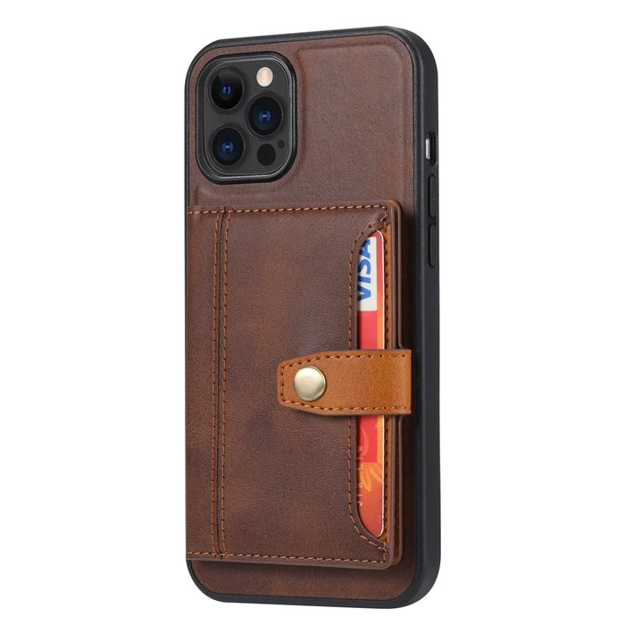 Full Protection PU Leather Coated TPU Case with Kickstand and Card Slots for iPhone 12/12 Pro - Brown - 2