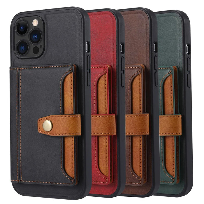 Full Protection PU Leather Coated TPU Case with Kickstand and Card Slots for iPhone 12/12 Pro - Brown - 7