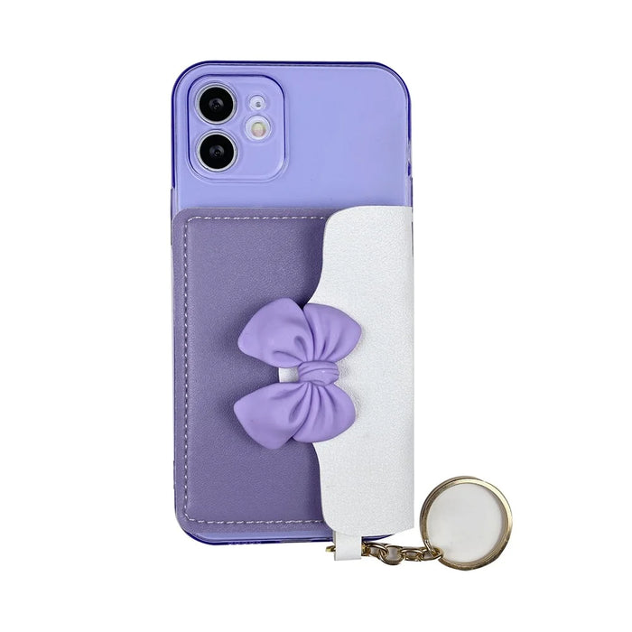 PU Leather Coated TPU Case Bowknot Design with Card Pocket for iPhone 12 mini - Purple - 1