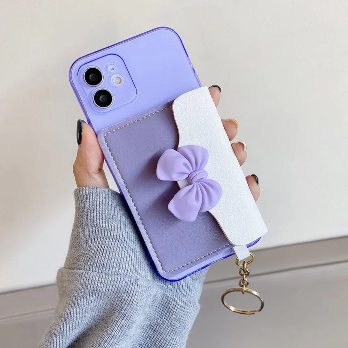 PU Leather Coated TPU Case Bowknot Design with Card Pocket for iPhone 12 mini - Purple - 2