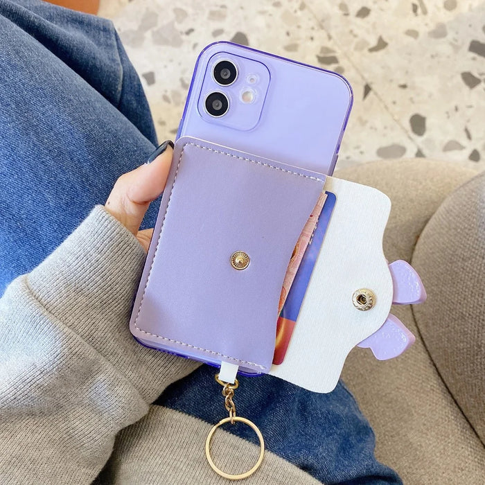 PU Leather Coated TPU Case Bowknot Design with Card Pocket for iPhone 12 mini - Purple - 3