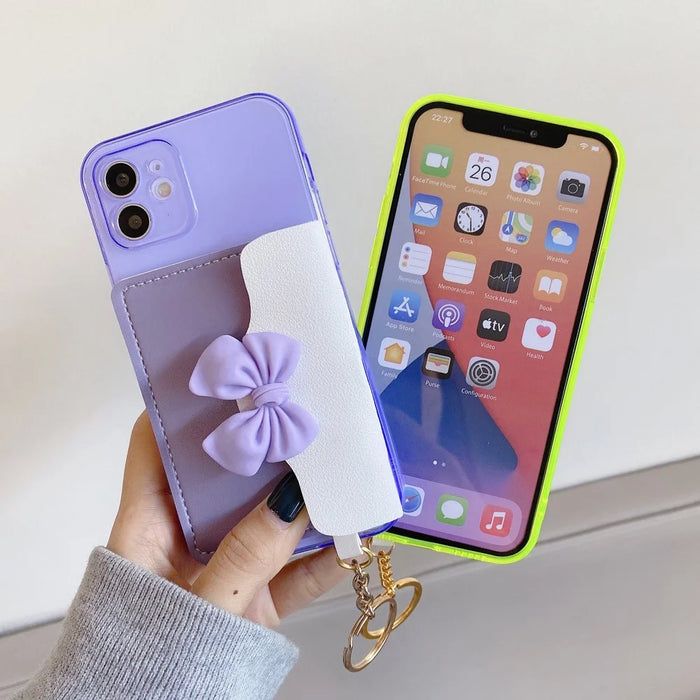 PU Leather Coated TPU Case Bowknot Design with Card Pocket for iPhone 12 mini - Purple - 4