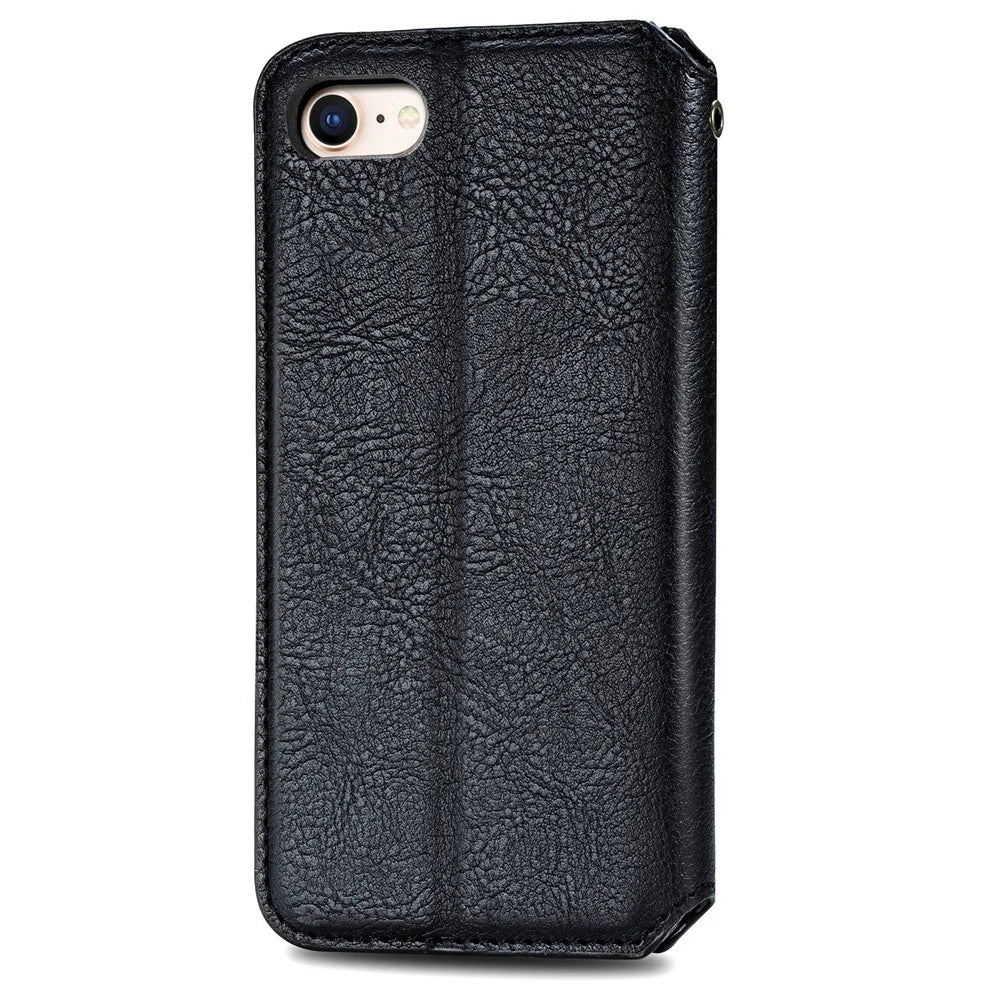 For iPhone 7 / 8 / SE (2020) / SE (2022) PU Leather Case Rhombus Imprint Wallet Stand Phone Cover - Black - 4