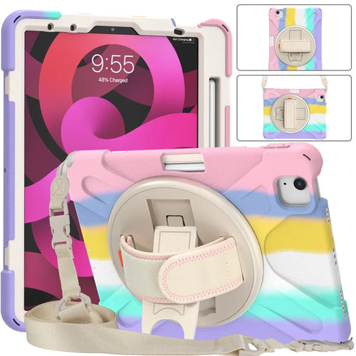 Rotary Kickstand Tablet Cover with Magnetic Absorption Pen Slot Design for iPad Air (2020)/Air (2022) - Colorful/Pink - 1
