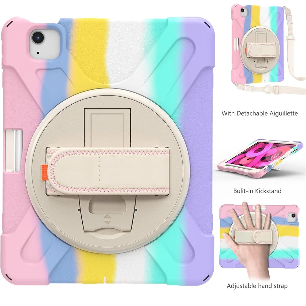 Rotary Kickstand Tablet Cover with Magnetic Absorption Pen Slot Design for iPad Air (2020)/Air (2022) - Colorful/Pink - 2