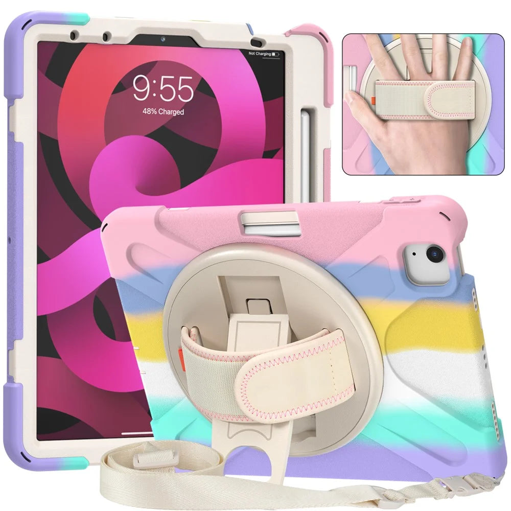 Rotary Kickstand Tablet Cover with Magnetic Absorption Pen Slot Design for iPad Air (2020)/Air (2022) - Colorful/Pink - 3