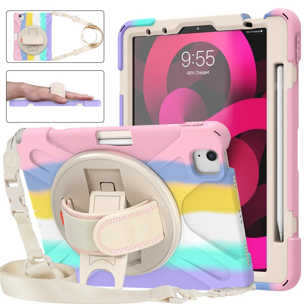 Rotary Kickstand Tablet Cover with Magnetic Absorption Pen Slot Design for iPad Air (2020)/Air (2022) - Colorful/Pink - 4
