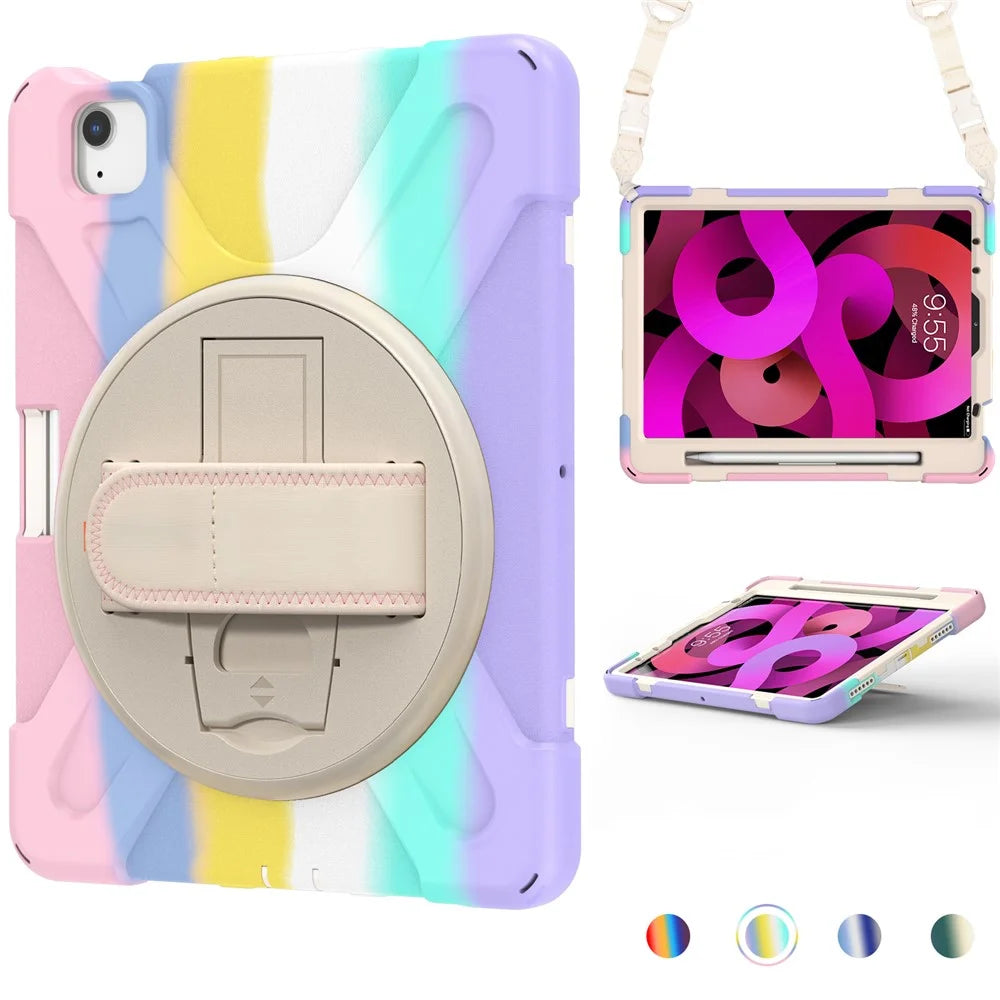 Rotary Kickstand Tablet Cover with Magnetic Absorption Pen Slot Design for iPad Air (2020)/Air (2022) - Colorful/Pink - 5