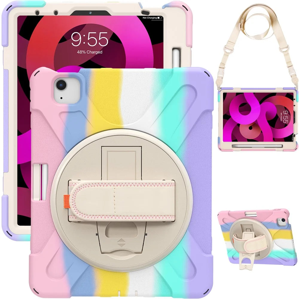 Rotary Kickstand Tablet Cover with Magnetic Absorption Pen Slot Design for iPad Air (2020)/Air (2022) - Colorful/Pink - 6