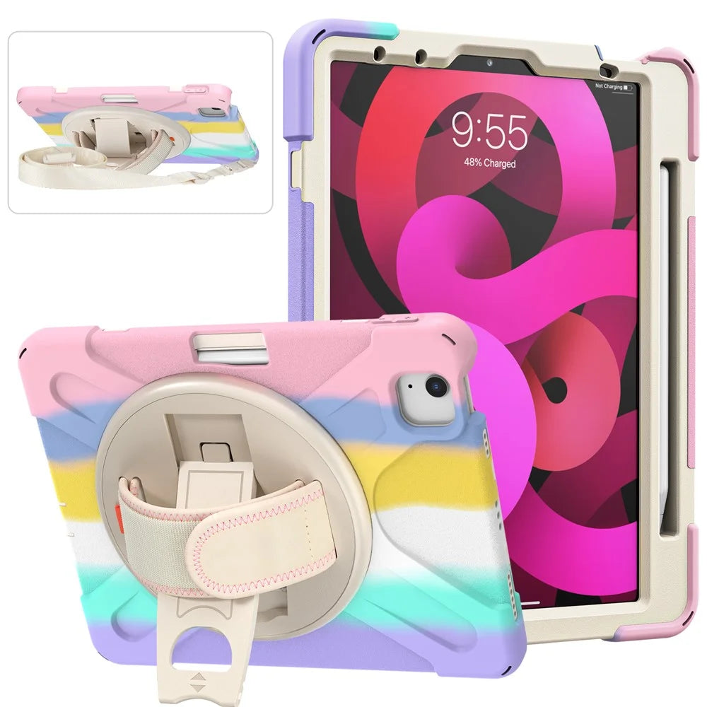 Rotary Kickstand Tablet Cover with Magnetic Absorption Pen Slot Design for iPad Air (2020)/Air (2022) - Colorful/Pink - 7