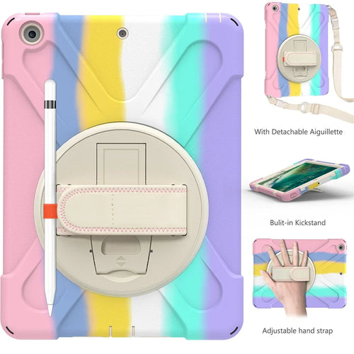Rotary Kickstand Tablet Cover with Pen Slot Design for iPad 9.7-inch (2017)/(2018) - Colorful/Pink - 1