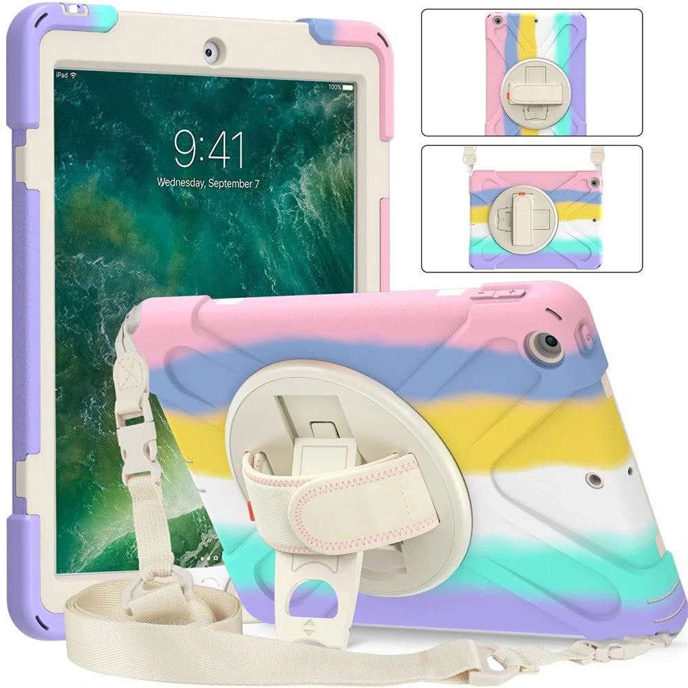 Rotary Kickstand Tablet Cover with Pen Slot Design for iPad 9.7-inch (2017)/(2018) - Colorful/Pink - 4