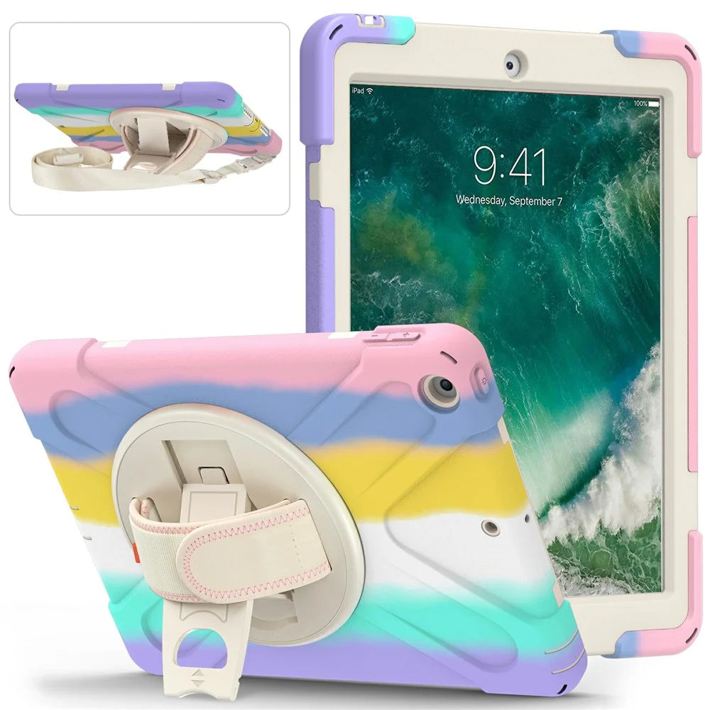 Rotary Kickstand Tablet Cover with Pen Slot Design for iPad 9.7-inch (2017)/(2018) - Colorful/Pink - 5