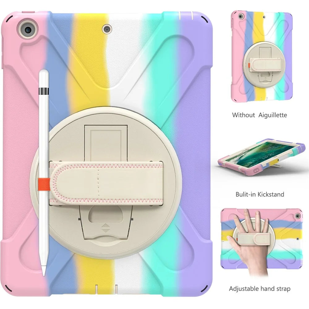 Hand Band Strap Design Tablet Cover with 360 Degree Swivel Kickstand for iPad 9.7-inch (2017)/(2018) - Colorful/Pink - 2