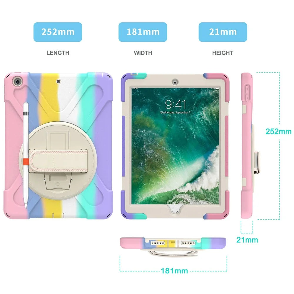 Hand Band Strap Design Tablet Cover with 360 Degree Swivel Kickstand for iPad 9.7-inch (2017)/(2018) - Colorful/Pink - 4