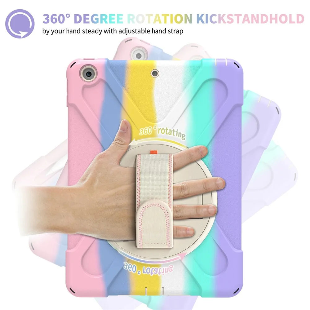 Hand Band Strap Design Tablet Cover with 360 Degree Swivel Kickstand for iPad 9.7-inch (2017)/(2018) - Colorful/Pink - 5