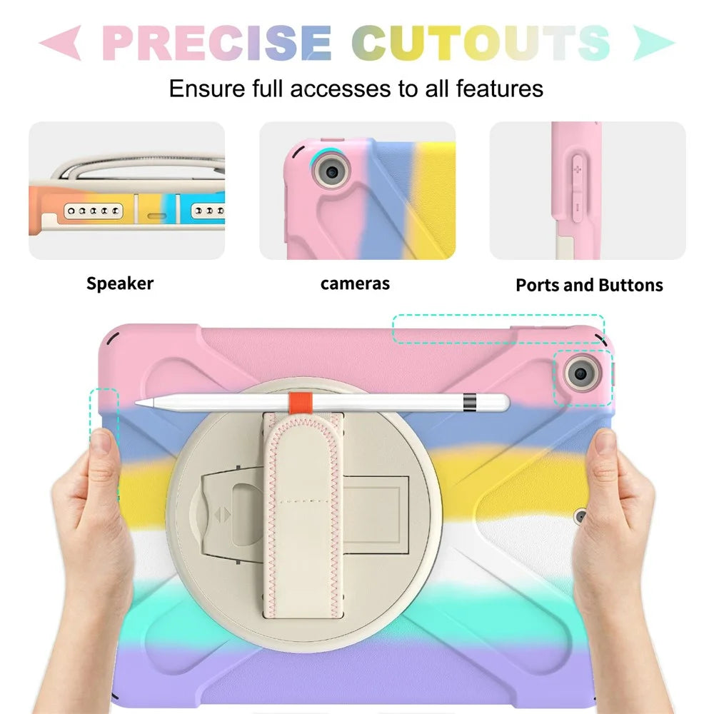 Hand Band Strap Design Tablet Cover with 360 Degree Swivel Kickstand for iPad 9.7-inch (2017)/(2018) - Colorful/Pink - 7