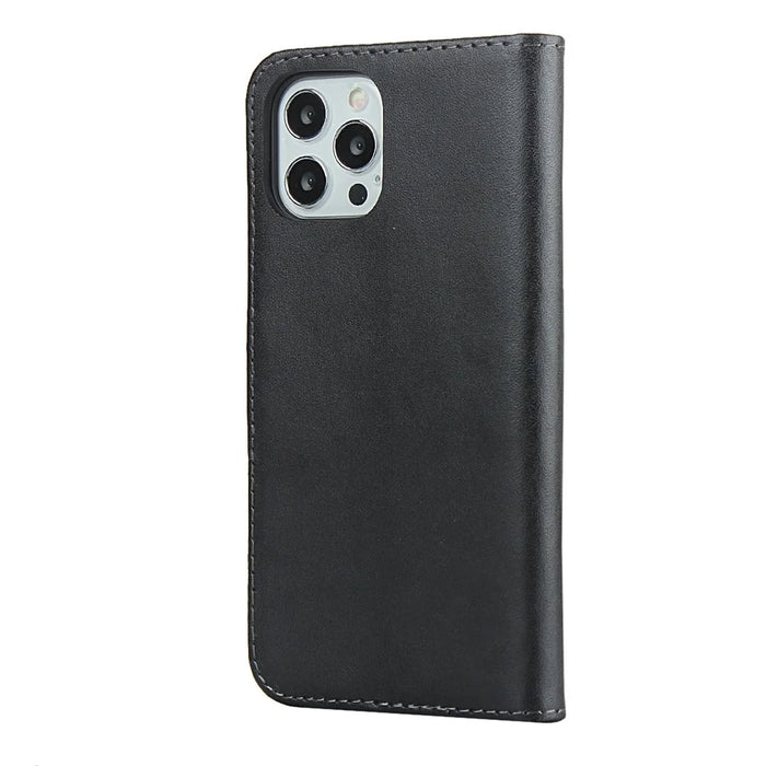 Genuine Leather Wallet Stand Phone Protector Case Shell for iPhone 12 / 12 Pro - Black - 4