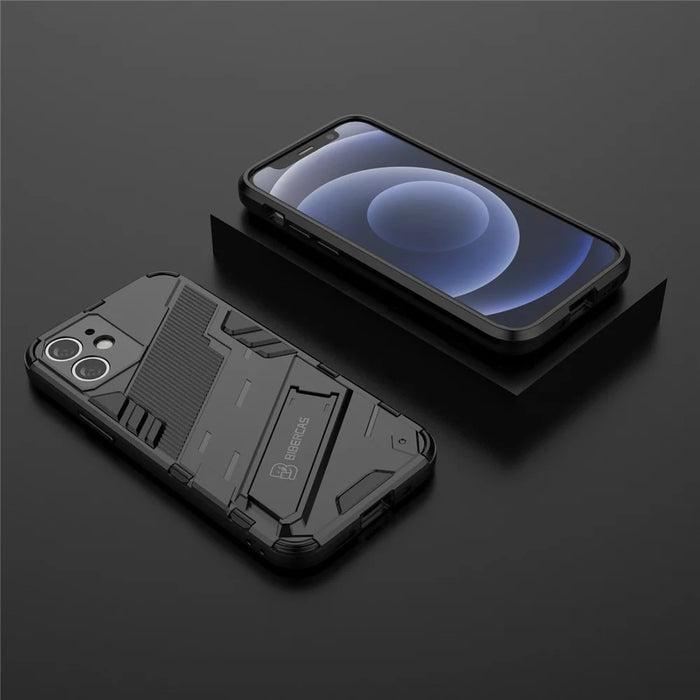 Shockproof PC + TPU Hybrid Phone Case Back Cover with Kickstand for iPhone 11 6.1 inch - Black - 3