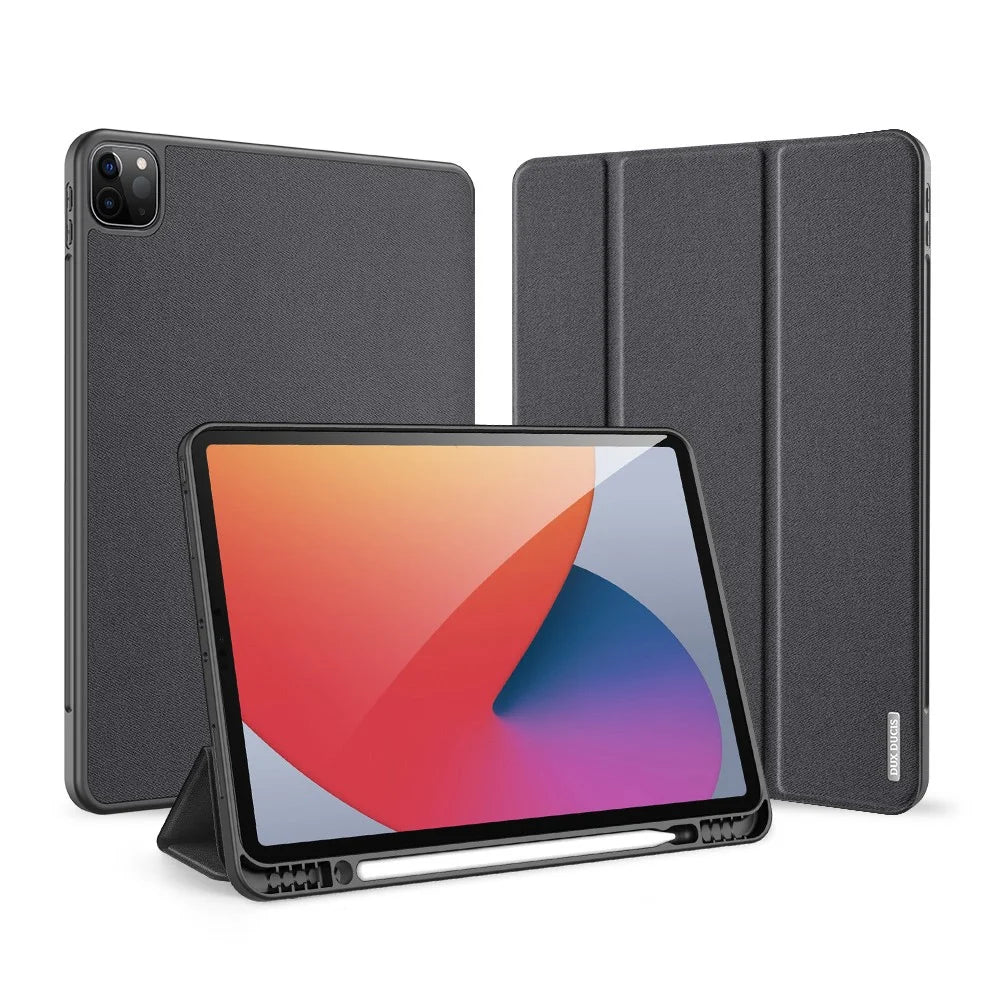 DUX DUCIS Domo Series Leather Cover for iPad Pro 12.9 (2022)/(2021)/(2020) Tri-Fold Stand Tablet Case - Black - 1