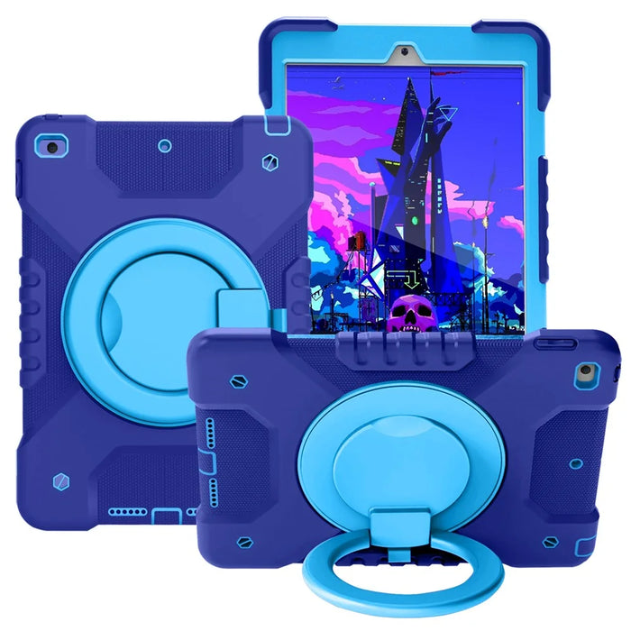 360 Degree Swivel Kickstand Design PC + Silicone Hybrid Tablet Case with Shoulder Strap for iPad 10.2 (2020)/ (2021) / iPad 10.2 (2019) - Drak Blue+Blue - 2