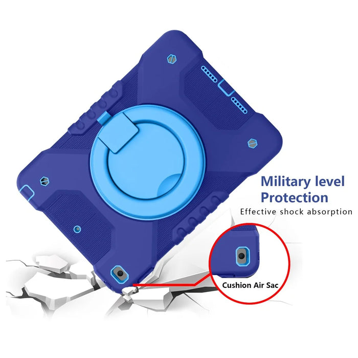 360 Degree Swivel Kickstand Design PC + Silicone Hybrid Tablet Case with Shoulder Strap for iPad 10.2 (2020)/ (2021) / iPad 10.2 (2019) - Drak Blue+Blue - 3