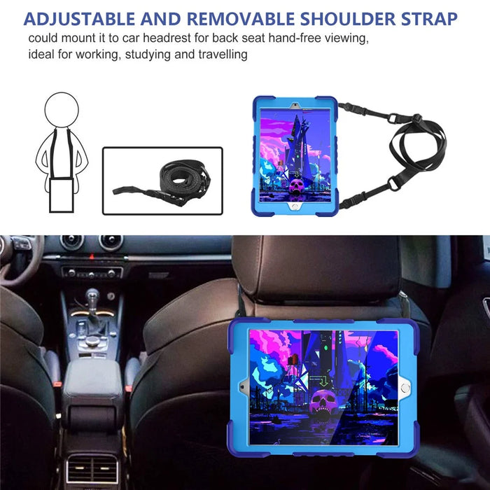 360 Degree Swivel Kickstand Design PC + Silicone Hybrid Tablet Case with Shoulder Strap for iPad 10.2 (2020)/ (2021) / iPad 10.2 (2019) - Drak Blue+Blue - 5