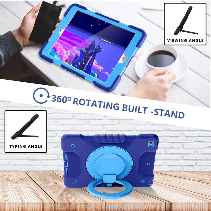 360 Degree Swivel Kickstand Design PC + Silicone Hybrid Tablet Case with Shoulder Strap for iPad 10.2 (2020)/ (2021) / iPad 10.2 (2019) - Drak Blue+Blue - 7