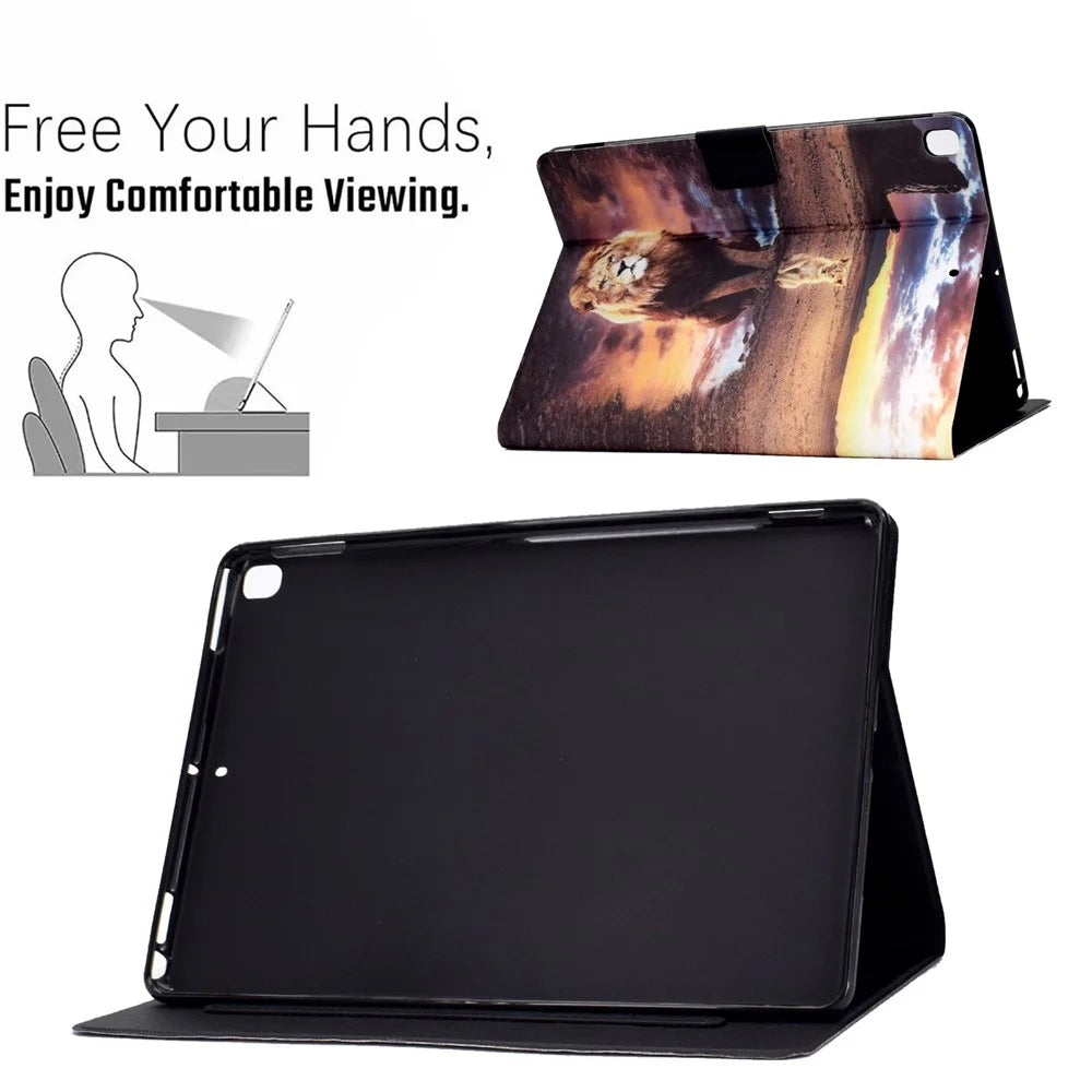 Full Protection Pattern Printing Leather Stand Tablet Case for iPad Pro 10.5-inch (2017)/10.2 (2021)/(2020)/(2019)/Air 10.5 inch (2019) - Lion - 3