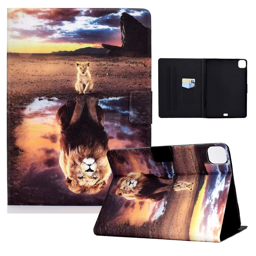 Pattern Printing Leather Tablet Case for iPad Pro 11 (2022) / (2020) / (2021) / Air 11 (2026) / (2025) / (2024) / Air (2020) (2022) - Lion - 1
