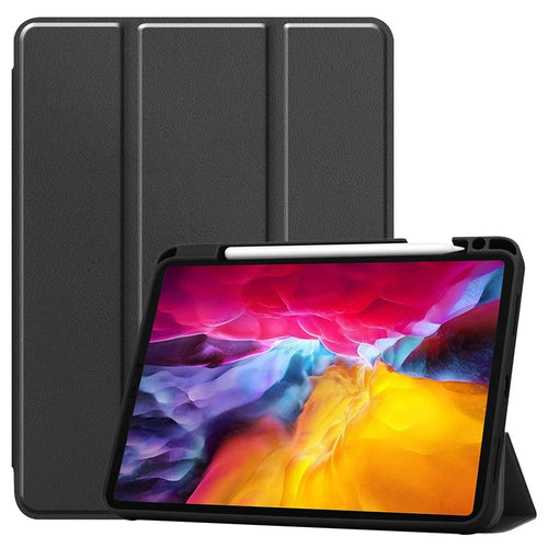 Stable Tri-fold Stand Stand Leather Tablet Cover Smart Case Shell with Pen Slot for iPad Pro 11-inch (2021) - Black - 1