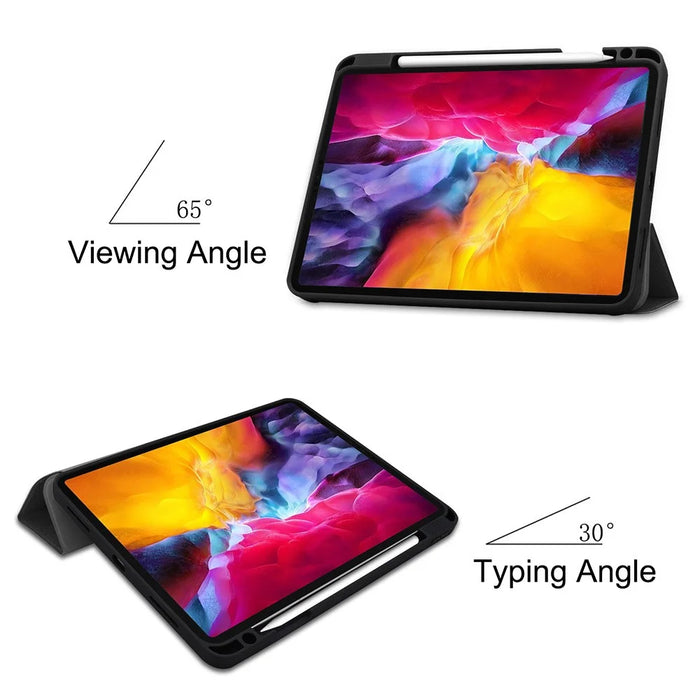 Stable Tri-fold Stand Stand Leather Tablet Cover Smart Case Shell with Pen Slot for iPad Pro 11-inch (2021) - Black - 5