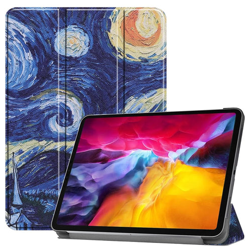 Pattern Printing Tri-fold Stand Case for iPad Pro 11-inch (2021), Folio PU Leather Auto Wake/Sleep Cover with Pen Slot  - Blue Oil Painting - 1