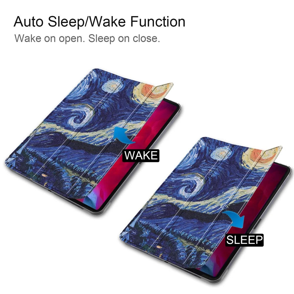 Pattern Printing Tri-fold Stand Case for iPad Pro 11-inch (2021), Folio PU Leather Auto Wake/Sleep Cover with Pen Slot  - Blue Oil Painting - 2