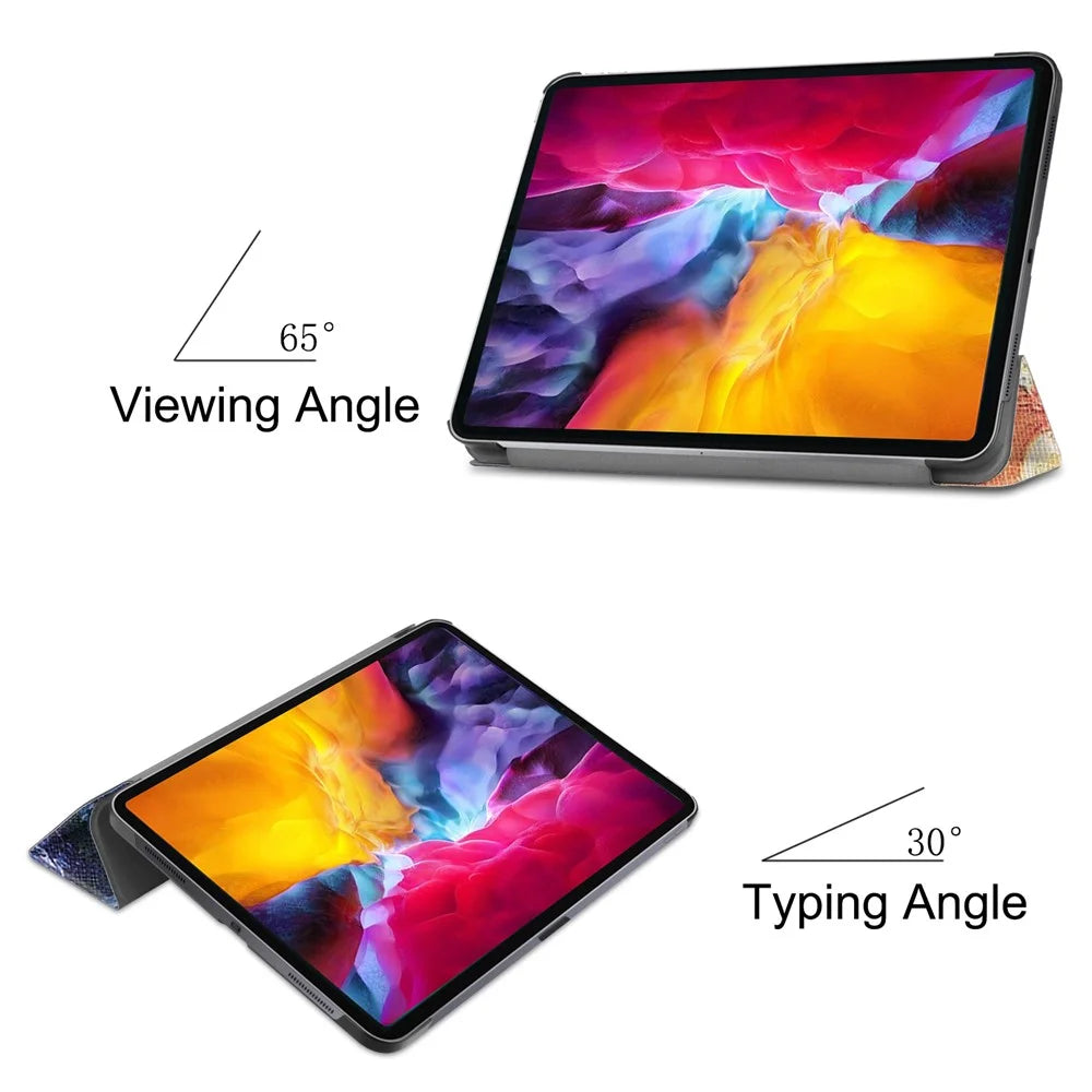 Pattern Printing Tri-fold Stand Case for iPad Pro 11-inch (2021), Folio PU Leather Auto Wake/Sleep Cover with Pen Slot  - Blue Oil Painting - 3